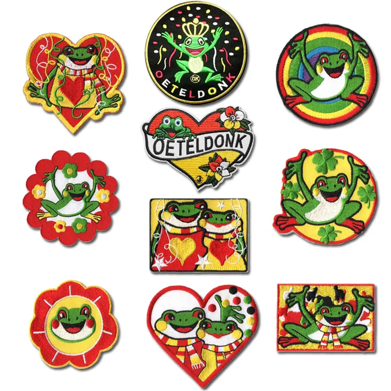 

10pcs/lot Oeteldonk Emblem Frog Mascot Carnival Netherland Iron on Patches for Clothes Embroidered Patch Applique Decor Badge