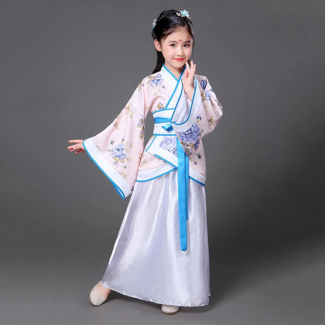 2020 New Children Traditional Chinese Dance Costume Kids Girls Long Sleeve Fan Hanfu Dress Child Clothing Ancient | Детская одежда и