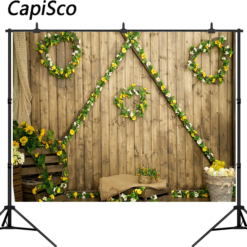 Capisco Пасхальный фон Фотофон с изображением деревянной стены яйца цветочным