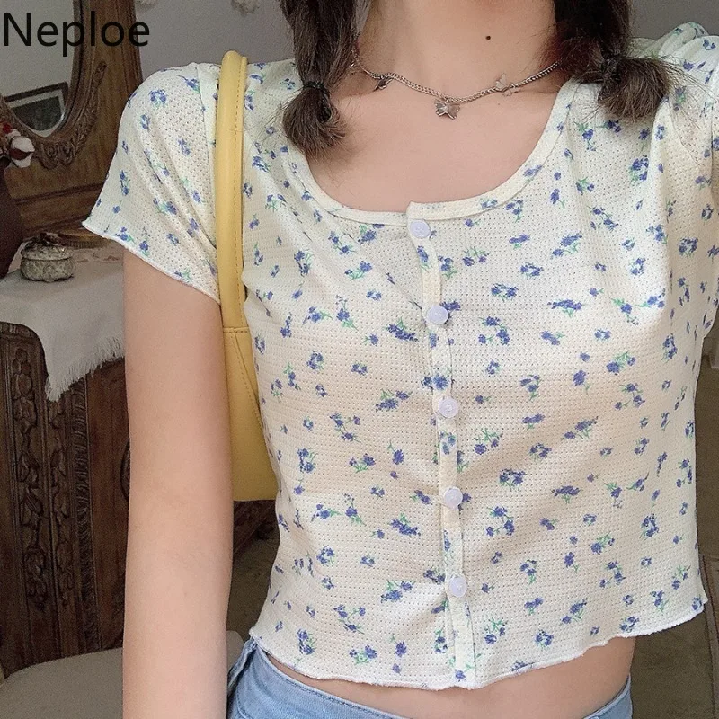 Женская трикотажная футболка Neploe с цветочным принтом милые женские топы круглым