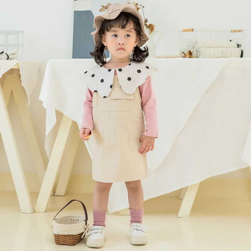 2019 Autumn New Korean Baby Girl Strap Dress Kids Dresses for Girls Cute Toddler Solid Pink Suspender Clothes 2-7Y | Детская одежда и