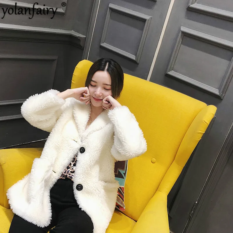 

2020 Winter Jacket Women Real Fur Coat Sheep Shearling 100% Wool Jacket Korean Overcoat Abrigo Mujer Invierno YY418 KJ2511