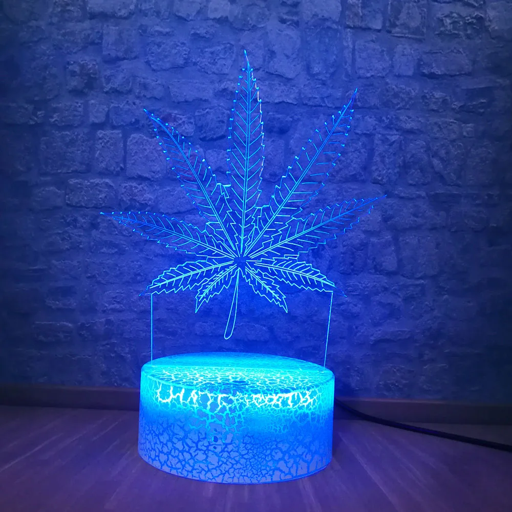 3D LED Night Light Hemp Leaf 7 Colors Touch Optical Illusion Table Lamp for Home Room Party Decoration Lighting Kids Lava | Лампы и