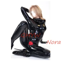 sexy natural latex woman full body catsuit women jumpsuits with vaginal red condom with glovessocks back zippers