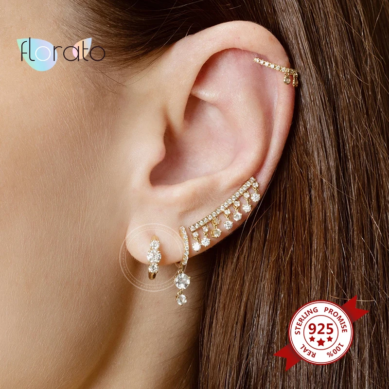 

Romantic Colorful Zircon Crystals Gemstones Round Hoop Earrings For Women Wedding Earrings 925 Sterling Silver Jewelry