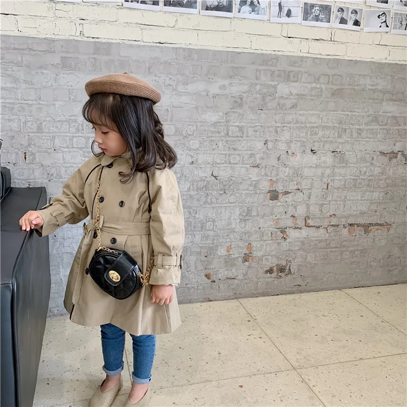 Тренч в Корейском стиле для девочек Детская двубортная ветровка модные куртки