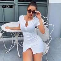 kakan european and american summer womens sexy zipper dress sexy short sleeve bag hip ladies dress