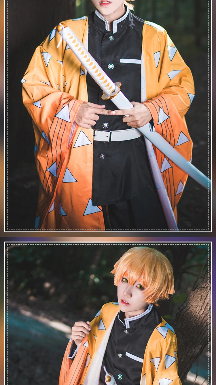 Японское аниме «убийца демонов», Kimetsu no Yaiba, костюмы для косплея, Agatsuma Zenitsu, полный комплект одежды, костюм на Хэллоуин