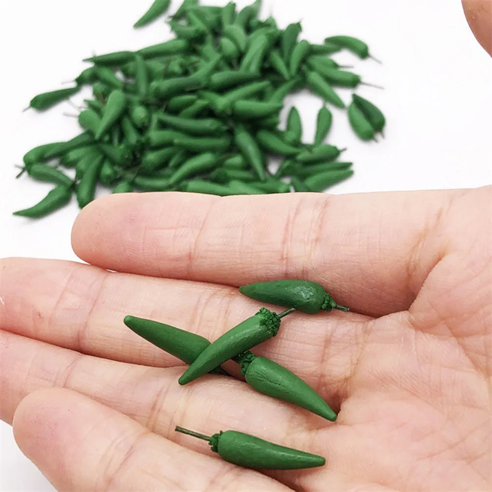 10Pcs 1/12 Dollhouse Miniature Accessories Mini Resin Green Chilli Simulation Pepper Vegetables Model for Doll House Decoration