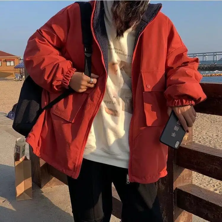 

Lamb coat female autumn/winter 2020 new student loose and thick and wears cotton-padded jacket on both sides woman jacket