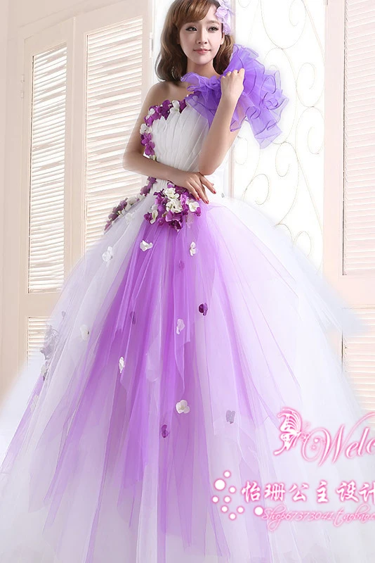 Женское платье с одним плечом фиолетовое бальное из органзы на одно плечо