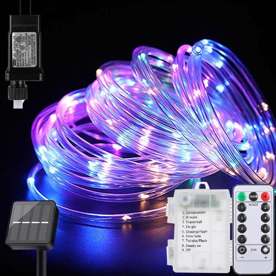 

Christmas Solar Rope Light Solar Tube Rope Strip Garland Lights 8 Modes LED String Light Outdoor Garden Copper Wire Fairy Light