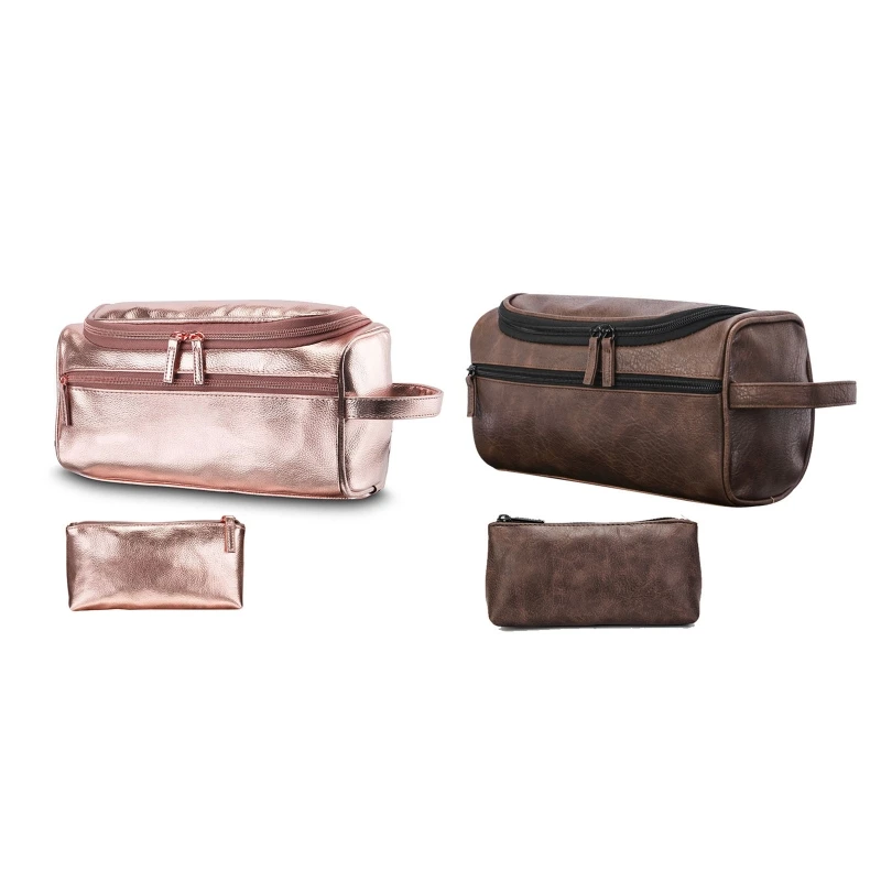

Portable Faux Leather Toiletry Bag With Hanging Hook Organizer Cosmetic Bag U2JD