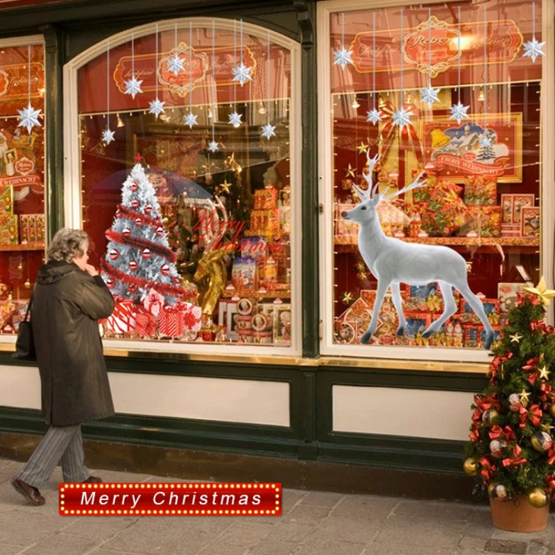 

2021 New Year DIY Christmas Stickers Snowman Christmas Tree Elk Window Sticker Deer Gift Box Pendant Kids Room Glass Decorations