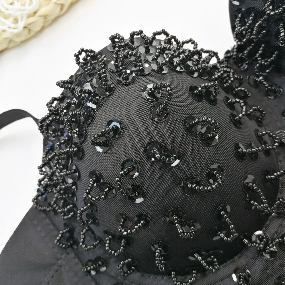 

Atoshare Women's Black Crop Top Glitter Sequin Beaded Camisole Rave Outfit Tank Top Halloween Clothes