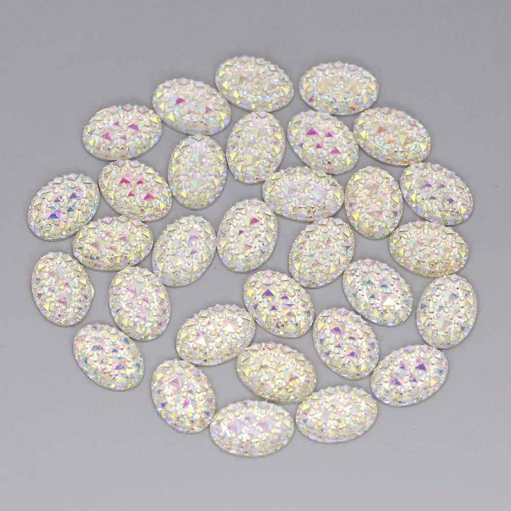 Овальный Кристалл AB Смола горный хрусталь Серебряная плоская задняя основа