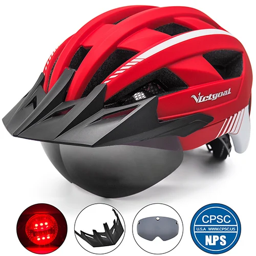 Red Helmet Victgoal MTB велосипедный шлем для мужчин дышащие велосипедные шлемы светодиодный светильник солнцезащитный козырек поляризационные очки дорожный горный велосипед шлем - Цвет: Red Helmet