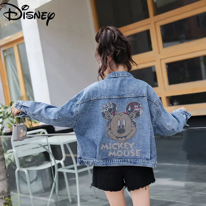 

Disney Ladies Spring and Autumn Fashion Trend Loose Slim Long-sleeved Jacket Simple Cute Cartoon Print Casual Denim Jacket