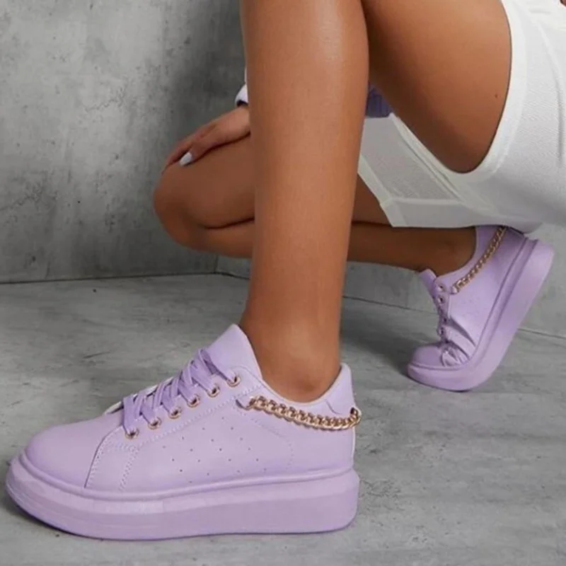 

Женские кроссовки с низким верхом, повседневная Нескользящая спортивная обувь на плоской подошве, с цепочкой и круглым носком, осень 2021