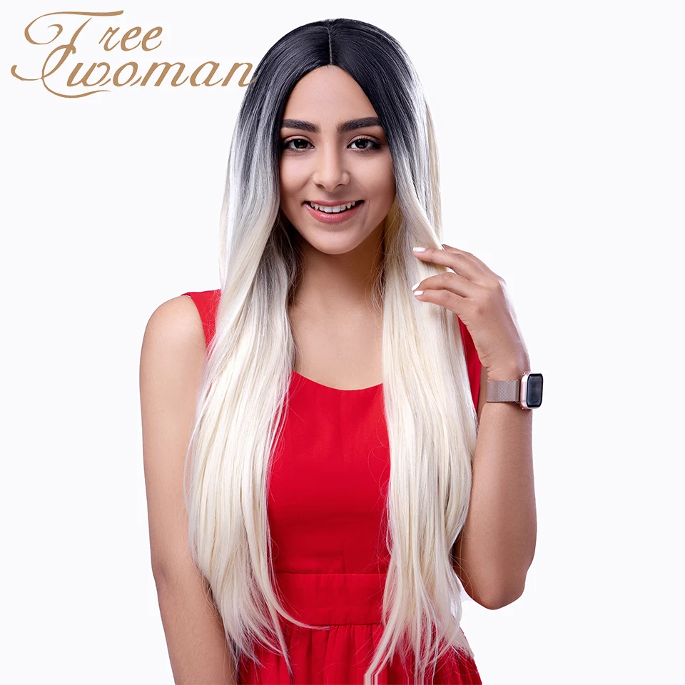 Парик FREEWOMAN с темными корнями прямые синтетические волосы 24 дюйма средней длины