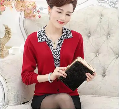 

2020 middle and old autumn and winter knitted sweater middle-aged mother wearing long-sleeved collar shirt shirt