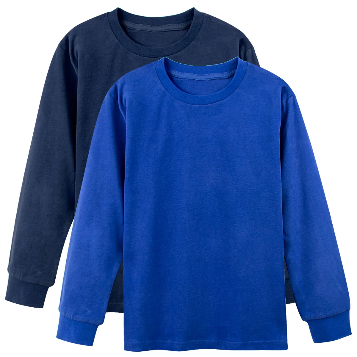 Blue with Navy blue Детские рубашки с длинными рукавами для мальчиков, простая футболка для девочек-подростков, зимние теплые Плотные хлопковые пустые майки, детская плотная футболка - Цвет: Blue with Navy blue