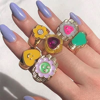 2021new ins fashion simple love smile flower ring personality fashion cute geometric expression ring accessories
