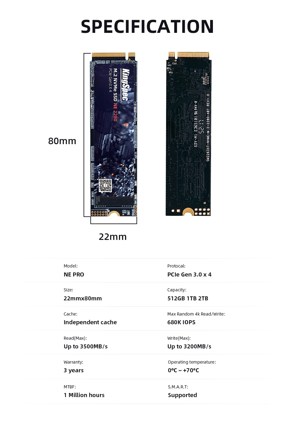 Kingspec High Speed M.2 NVME SSD 512gb/1TB/2TB