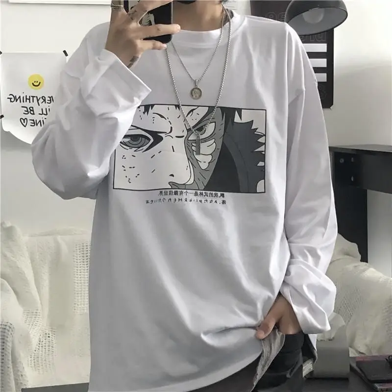 

T-shirt Men's And Women's Long Sleeve Loose Korean Version Dark Black Original Sufeng Cartoon Printing Ruffian Personality Top