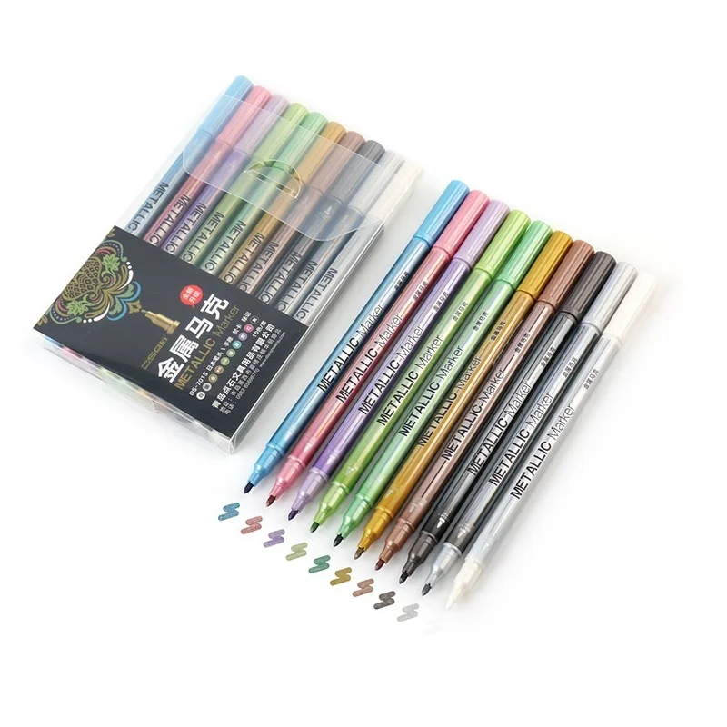 

10 Pcs/Lot Metallic Micron Pen Detailed Marking Color Metal Marker for Album Black Paper Drawing School Art Supplies A6924