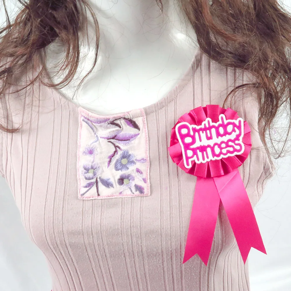 

3pcs Fabric badge sweet pink ribbon glitter letters satin flower and tail decoration for women girls happy birthday party event