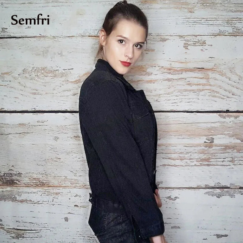 semfri джинсовая куртка женская 2019 черная джинсовка осенне зимнее пальто