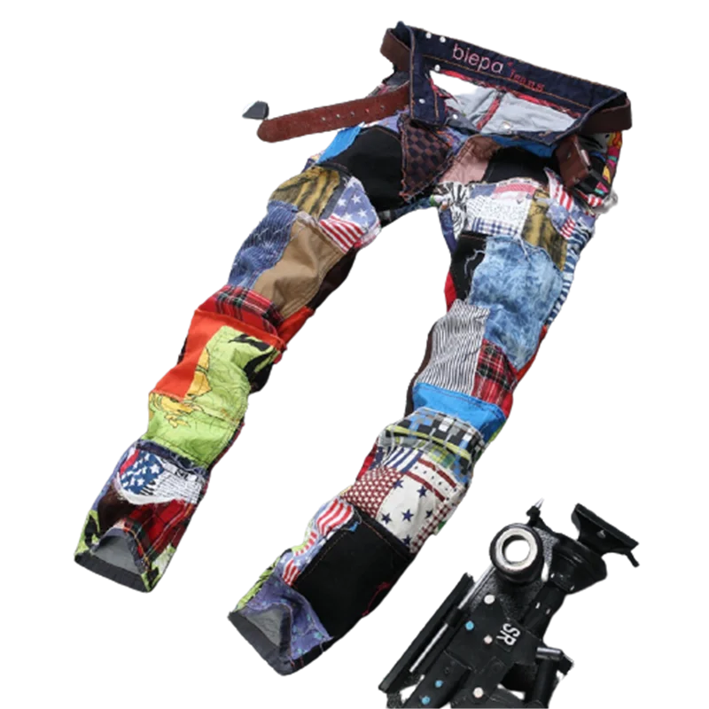 Colorful Spliced Jeans Men Denim Pant Patch Fashion Slim Fit Designer Jeans Casual Show Denim Joggers Macacao Masculino Jeans