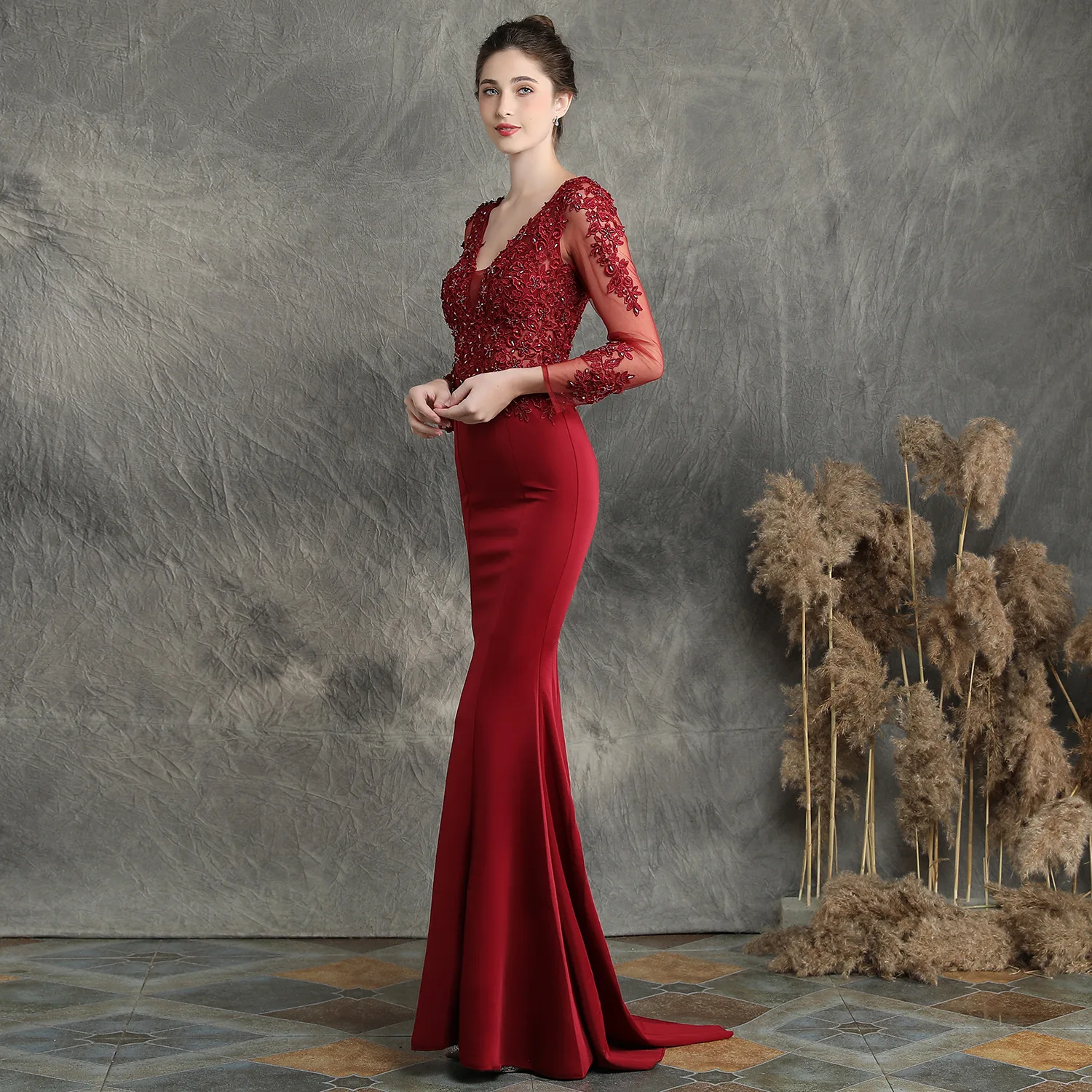 Женское элегантное вечернее платье с длинными рукавами прозрачные платья v