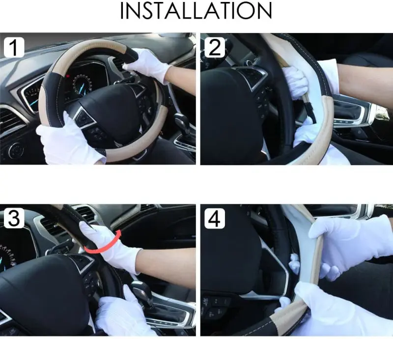 

15 inch black Genuine Leather Steering Wheel Cover, Universal Fit for Cars Trucks & SUVs,Car Interior Accessories