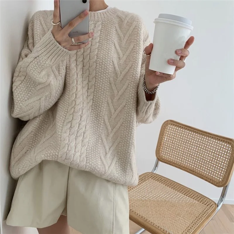 

2021 New Winter Spring Women Sweaters Pullovers Minimalist Knitting Elegant Casual Loose Ladies Vintage Tops Sweater Women