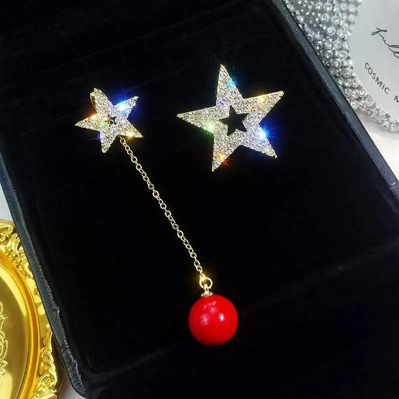 S925 Серебряные асимметричные серьги с пятиконечной звездой женские корейские