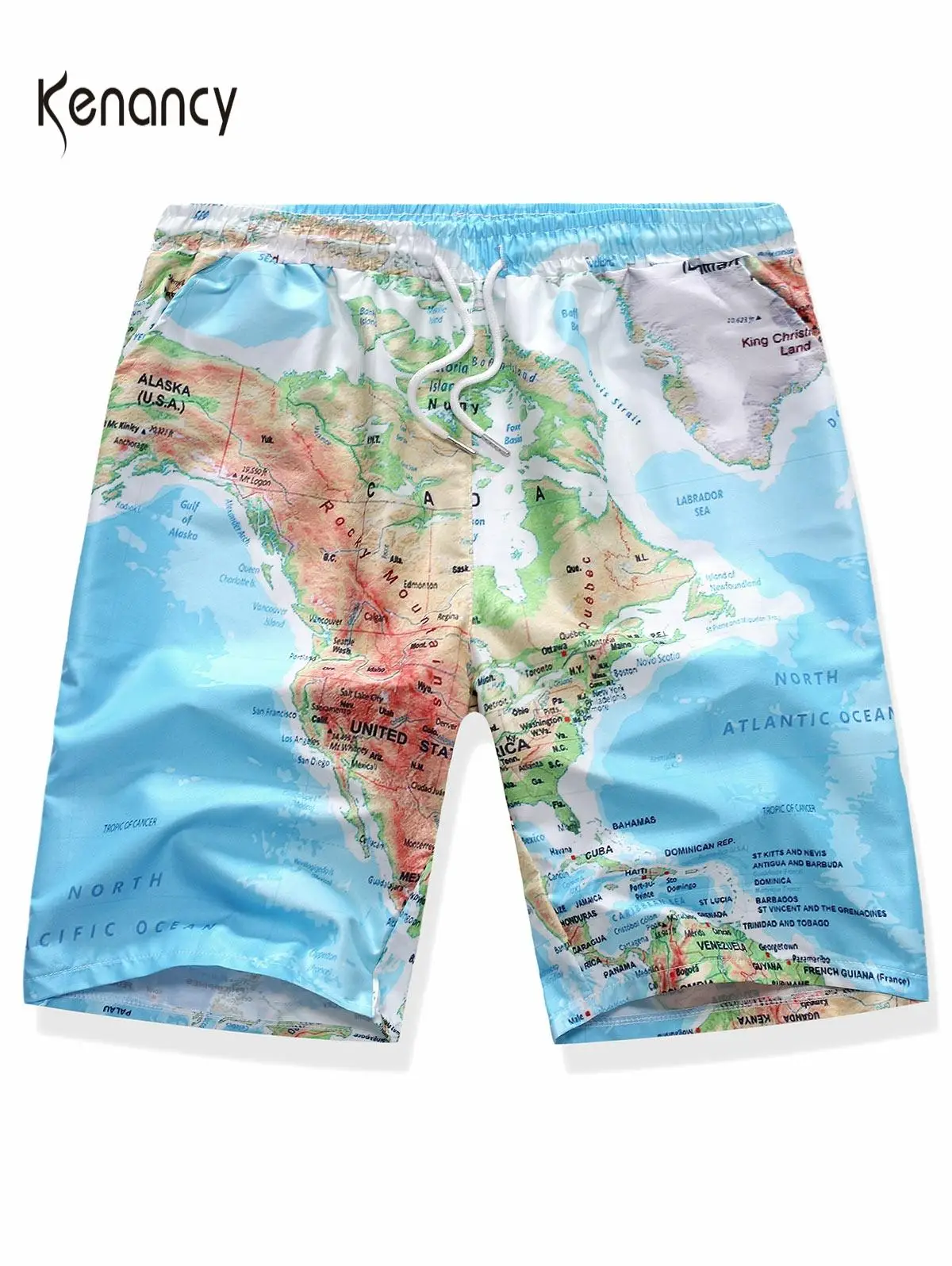 Шорты Hemiks мужские с принтом карты мира повседневные пляжные до колена со средней