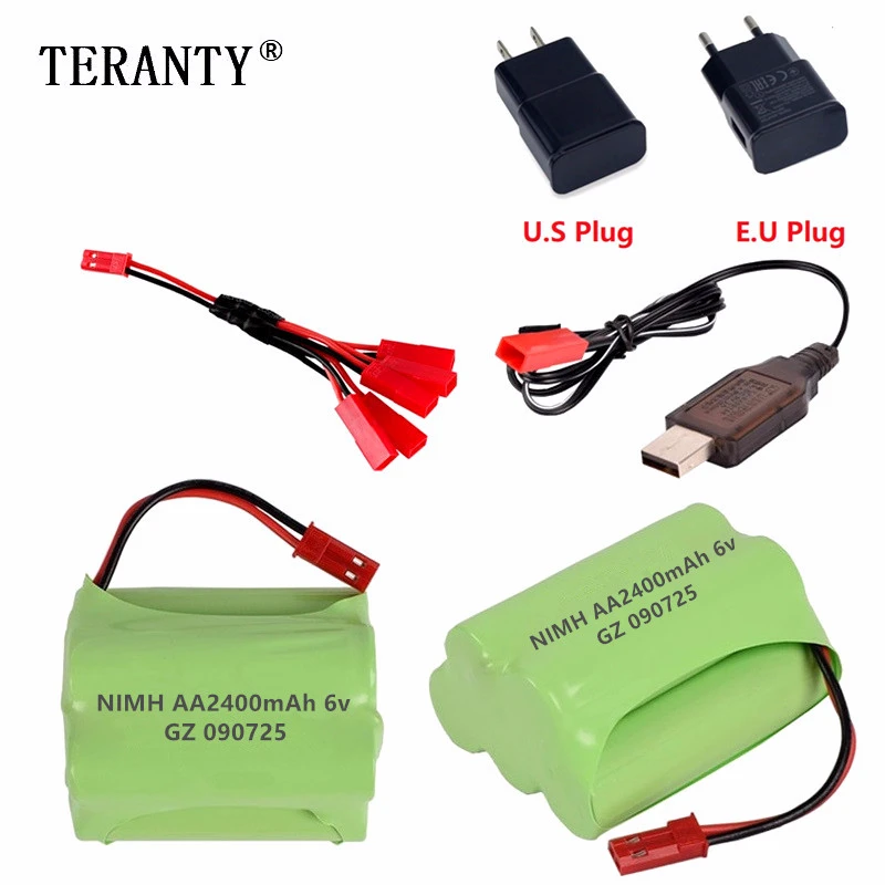 

(JST Plug) NiMH 6v 2400mah Battery + USB Charger For Rc toys Cars Tanks Robots Boats Trucks Guns AA 6v Rechargeable Battery Pack