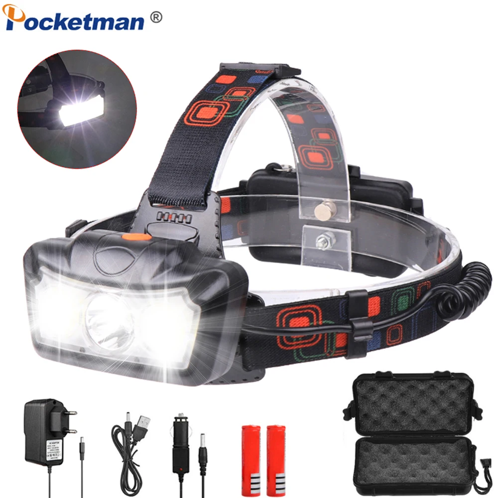 

Powerful LED Headlamp T6 COB LED Headlight Waterproof Head Light USB Head Head Lamp Lanterna with 4 Modes with 18650 Battery