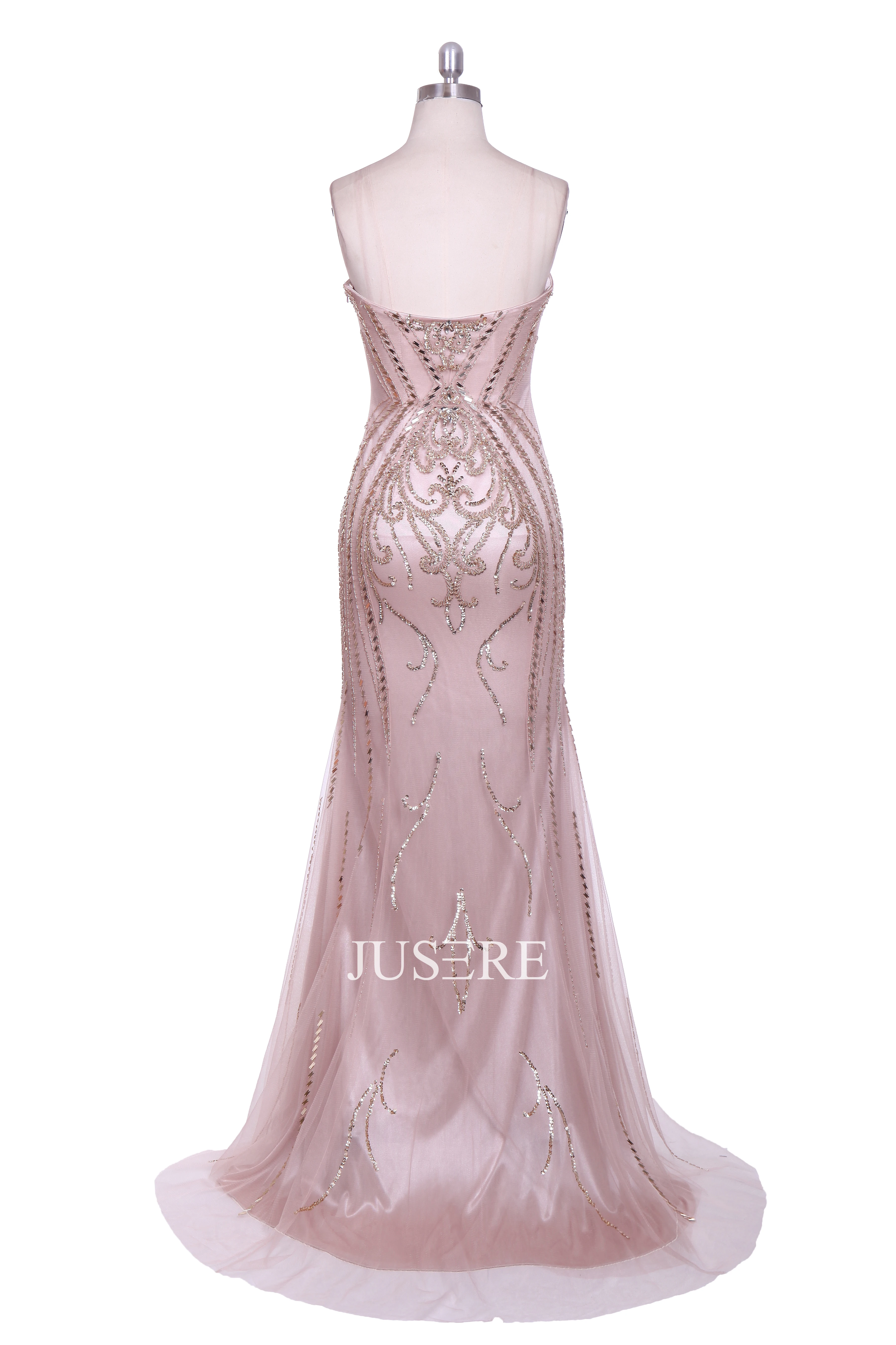 

Sleeveless Golden A-Line Evening Dress sequins strapless Prom Dress with Sweep Train in Stock cheap Party dress