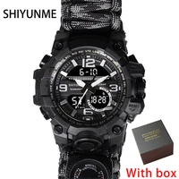 shiyunme men sports watches compass dual display quartz watch men military 50m waterproof shock wristwatches orologio da uomo