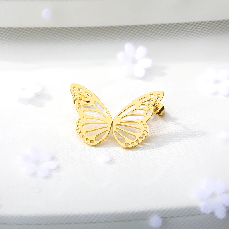 Серьги-бабочки из нержавеющей стали женские изящные ажурные украшения с