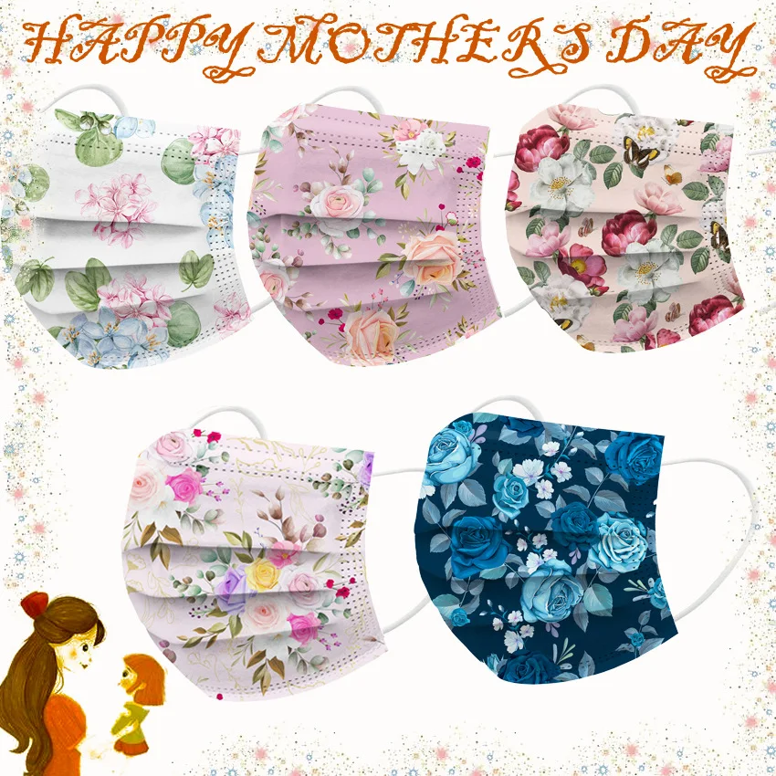 

10-100pcs Adult Universal Facemask Disposable Floral Printed Masks Face Mask 3 Layer Ply Meltblown Cloth Filter Facemask