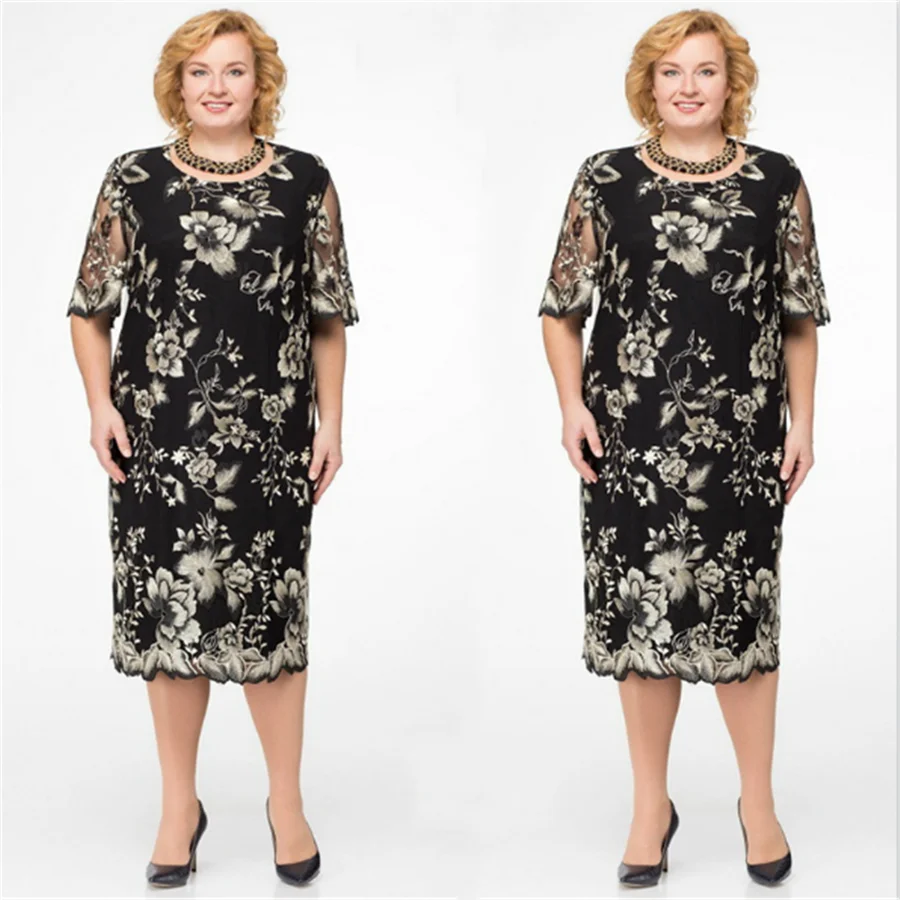 Женское элегантное кружевное платье большого размера с вышивкой длиной до