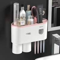 creative toothbrush rack free punching mouthwash brushing cup wall hanging bathroom storage automatic toothpaste squeezing devic