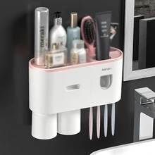 Creative Toothbrush Rack Free Punching Mouthwash Brushing Cup Wall Hanging Bathroom Storage Automatic Toothpaste Squeezing Devic