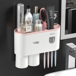 creative toothbrush rack free punching mouthwash brushing cup wall hanging bathroom storage automatic toothpaste squeezing devic free global shipping