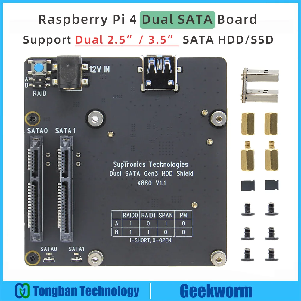 Плата Raspberry Pi 4 Dual SATA экран X880 V1.1 2 5/3 5 дюйма HDD/SSD с разъемом USB 3 0 для Model B | Компьютеры