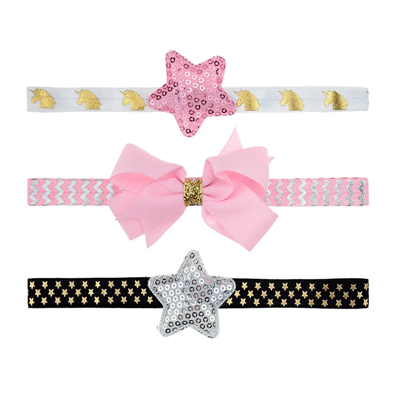 3 шт./лот повязка на голову с цветочным рисунком и бантом для новорожденных